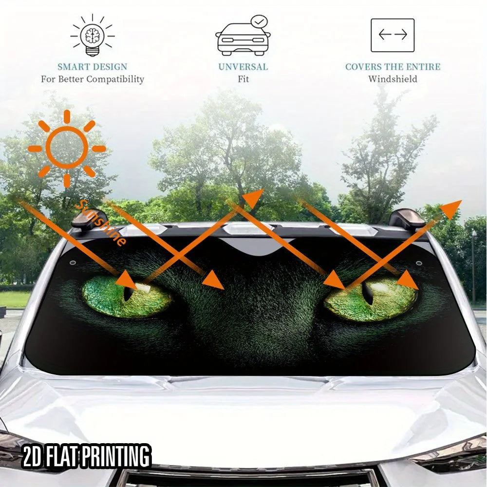 2D Cat Eyes Car Sunshade – Foldable, 4 Suction Cups Car Windshield Sunshade HIP