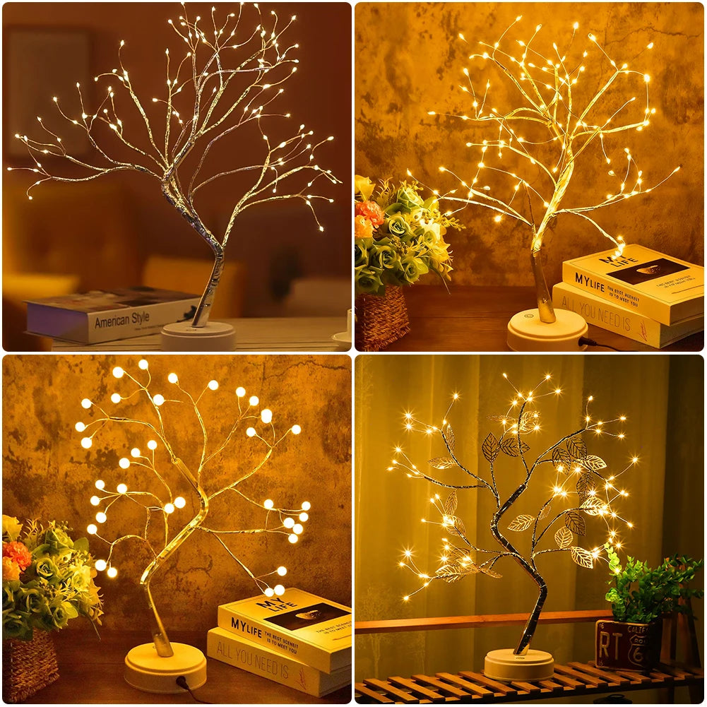 LED Night Light Mini Christmas Tree Copper Wire Garland Lamp For Kids Home Bedroom Decoration Decor Fairy Light Holiday lighting HIP