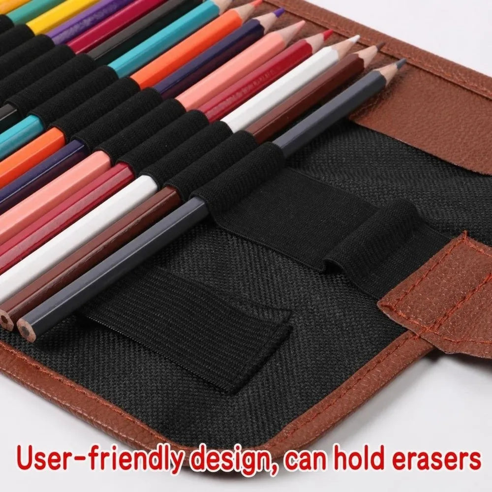 Roll Up Pencil Case 24–72 Slots | PU Leather Canvas Wrap Holder Roll Up Pencil Case HIP