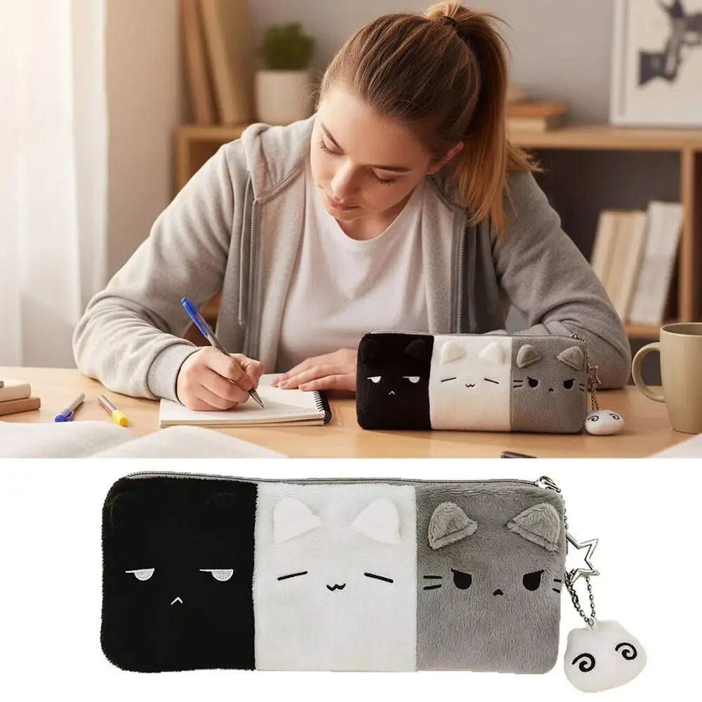 Black White Grey Kitten Pencil Case – Large Capacity Pouch Pencil Case HIP