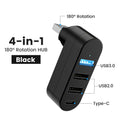 4-Port USB 3.0 Hub with Type-C – Fast Data Transfer Splitter USB Hub Splitter HIP Black
