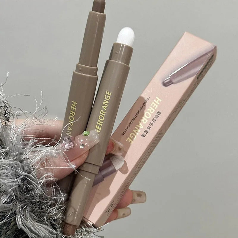 Double Head Contour Stick Bronzer with Brush Face Nose Shadow Cream Contour Pen Waterproof Lasting Contouring Makeup Cosmetics HIP