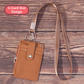 PU Leather Card Holder Wallet with Lanyard & Zipper Card Holder Wallet HIP Brown