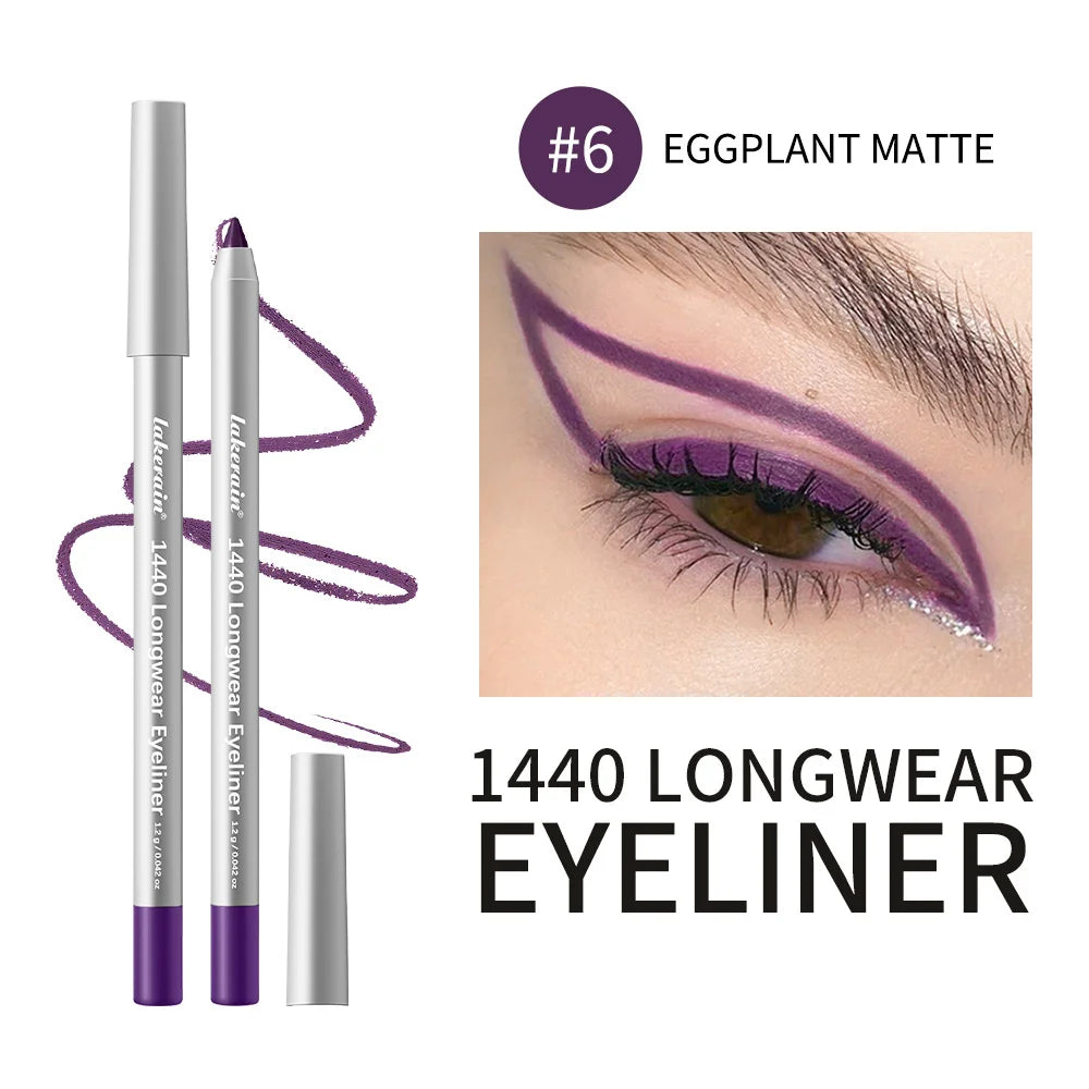 12 Colors Eyeliner Pencil Waterproof Smudge Proof Long Lasting Smooth Precise Application Smoky Eyes Makeup Cosmetics HIP 6EGGPLANT MATTE