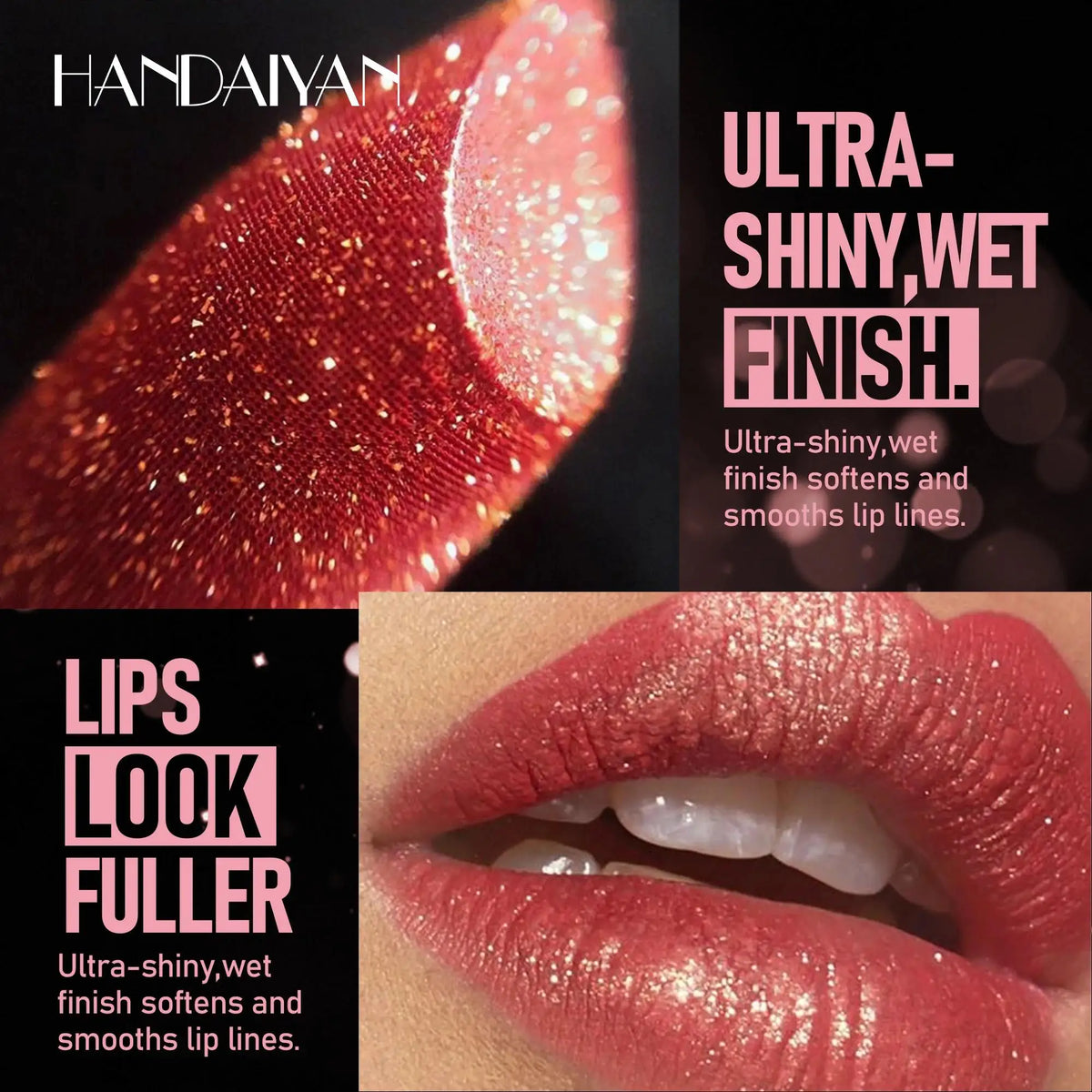 Handaiyan Glitter Diamond Lipstick – 8 Shades, Long Lasting Glitter Lipstick HIP