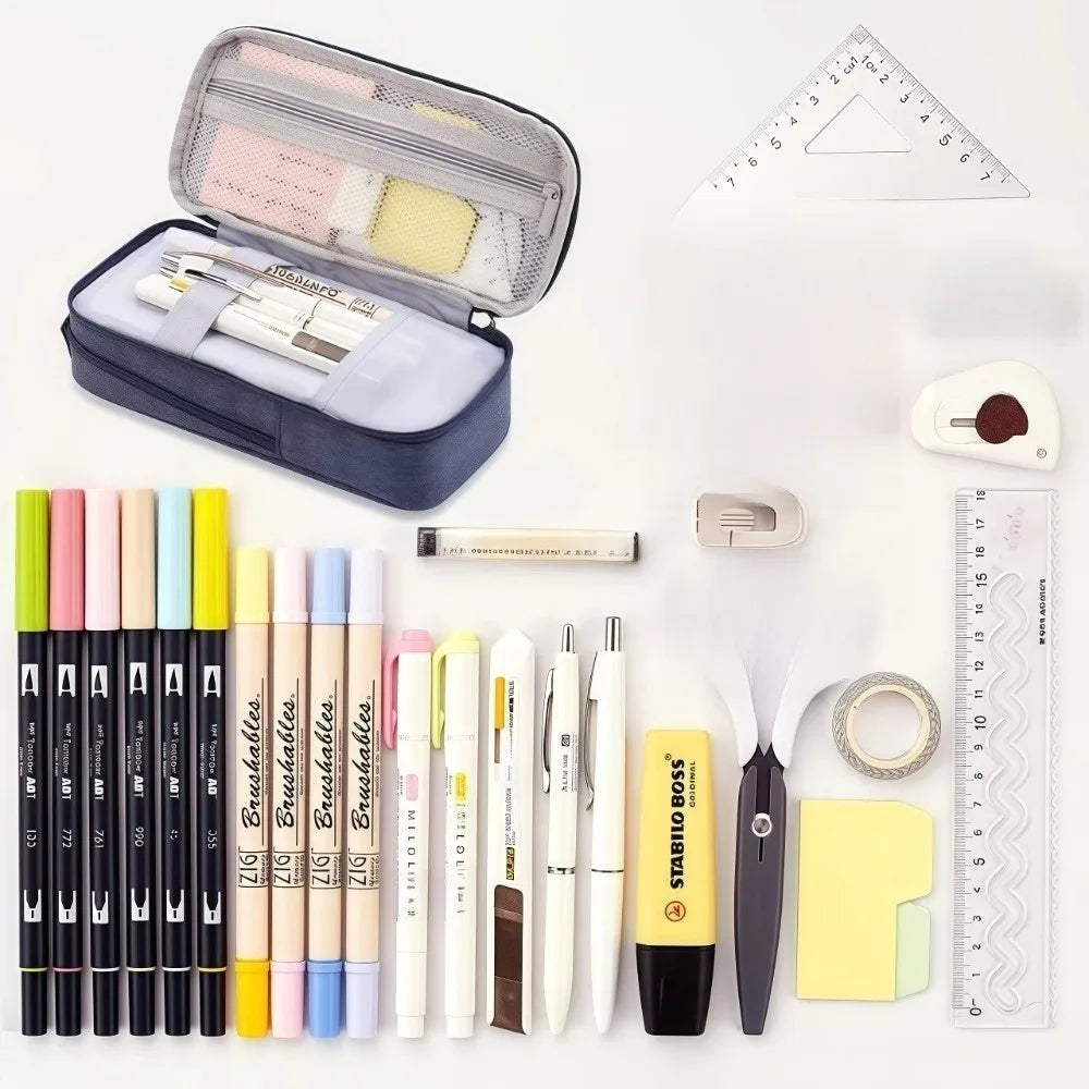 Foldable Canvas Pencil Case – Large Double-Layer Pencil Pouch Canvas Pencil Case HIP