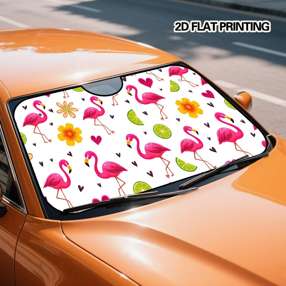 Flamingo Floral Car Windshield Sunshade – Portable & Lightweight Car Windshield Sunshade HIP