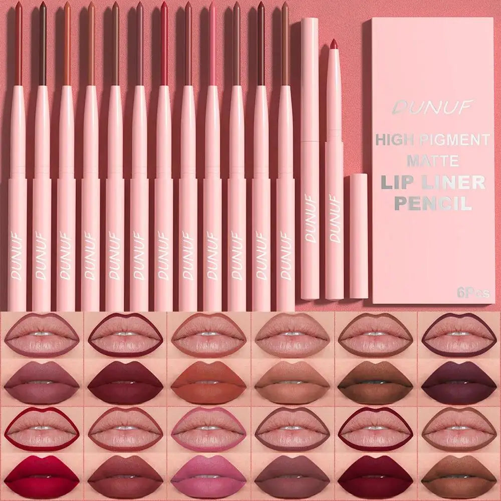 DUNUF 6-Piece Matte Lip Liner Set – Waterproof & Long-Lasting Matte Lip Liner Set HIP