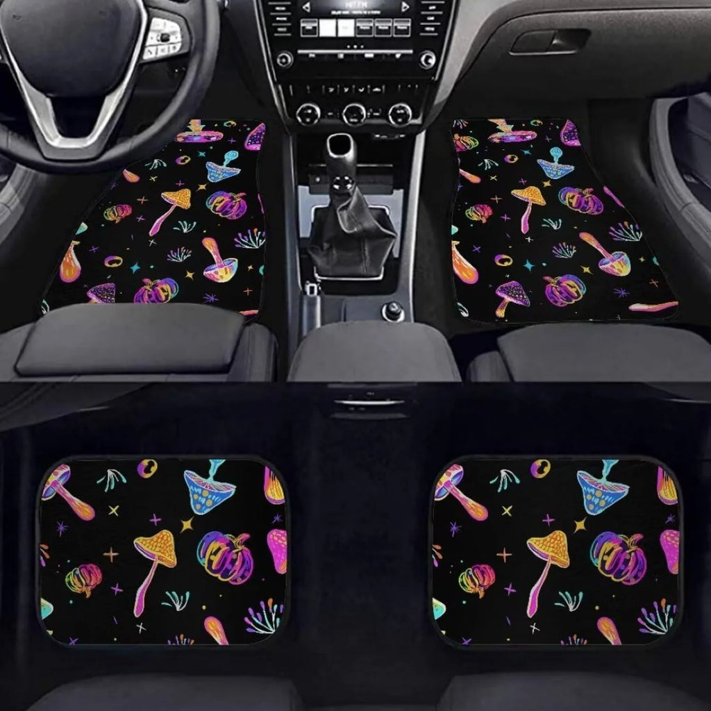 4-Piece All-Weather Car Floor Mats – Mushroom & Pumpkin Print Car Floor Mats HIP
