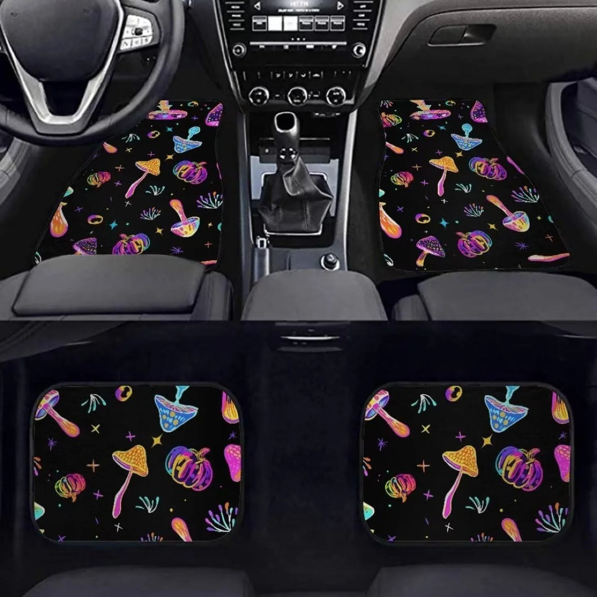 4-Piece All-Weather Car Floor Mats – Mushroom & Pumpkin Print Car Floor Mats HIP