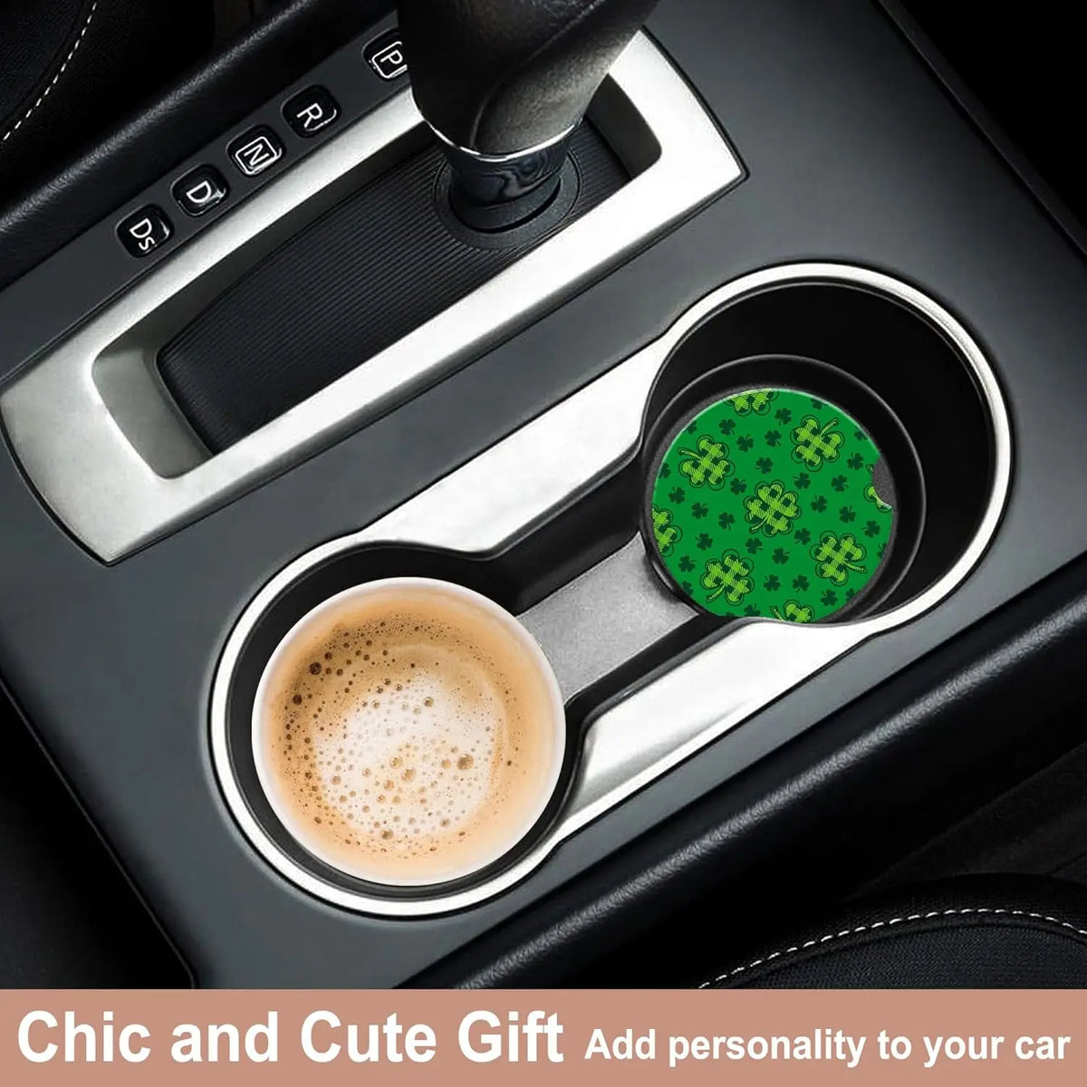 Green Plaid Clover Ceramic Car Cup Coasters – 2 Pack Car Cup Coaster HIP