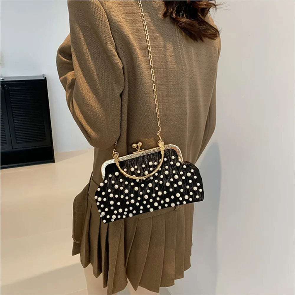 Pearl Diamond Shell Evening Bag – Chain Shoulder Clutch Evening Shell Clutch HIP