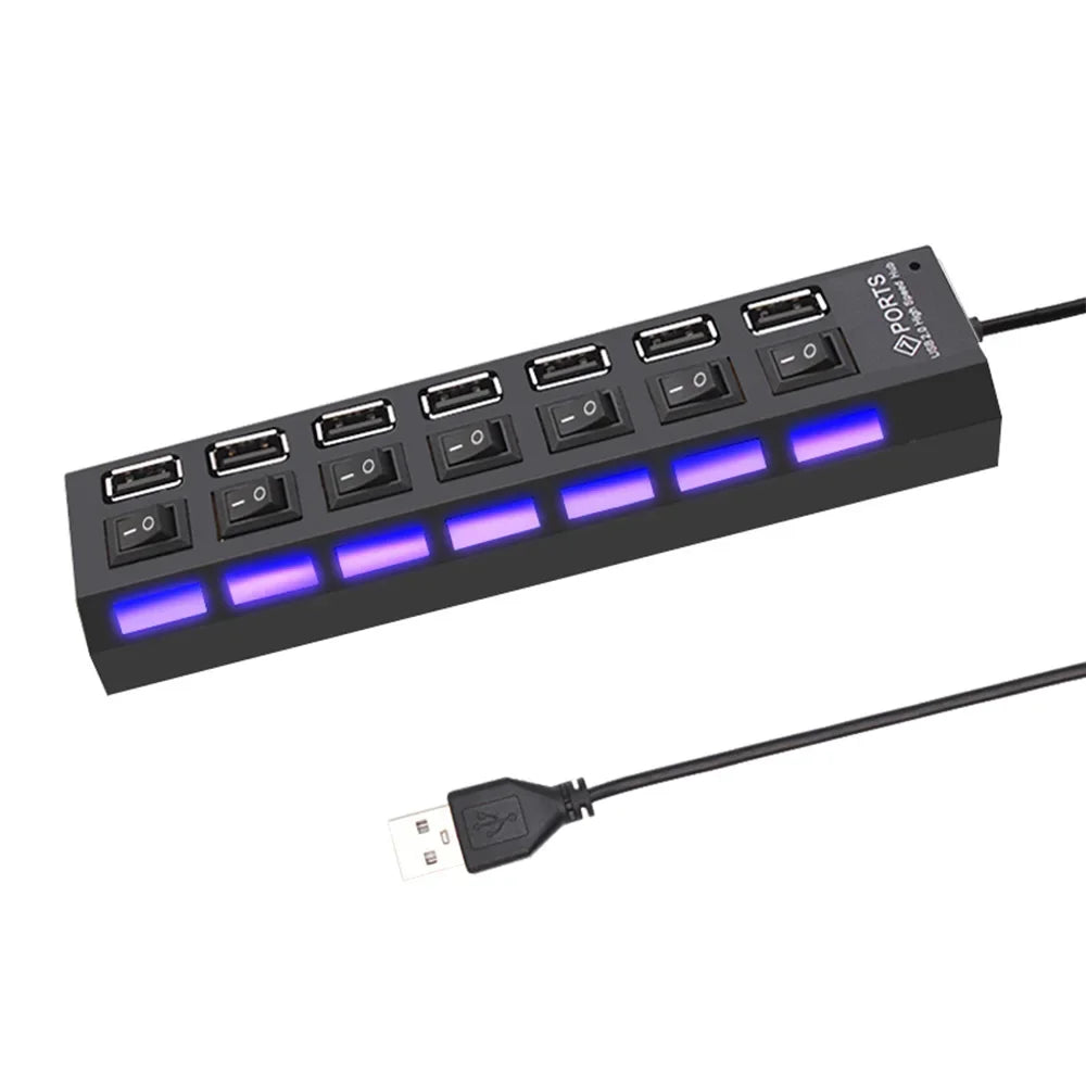 KEBIDUMEI 7-Port USB 2.0 Hub with Individual ON/OFF Switches USB Hub Splitter HIP 7 Port USB 2.0