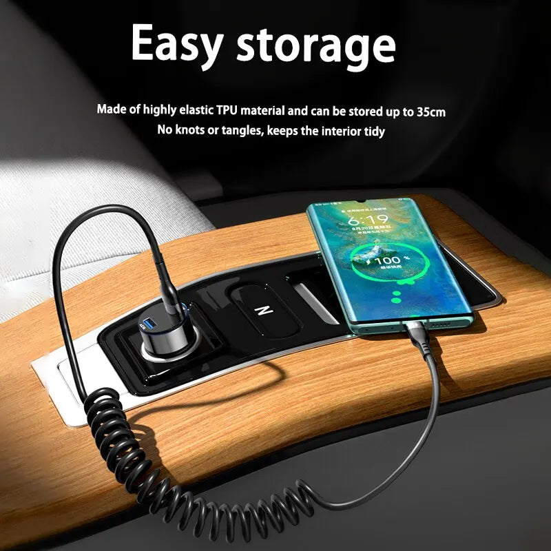 66W Retractable USB-C Fast Charging Spring Cable – 5A USB-C Charging Cable HIP