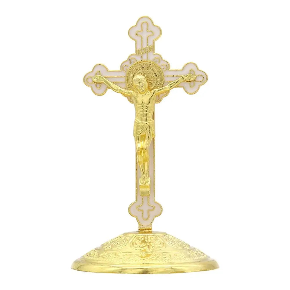 Golden Crucifix Metal Cross Figurine – Oil Drop Colors 8 & 14cm Religious Figurine HIP
