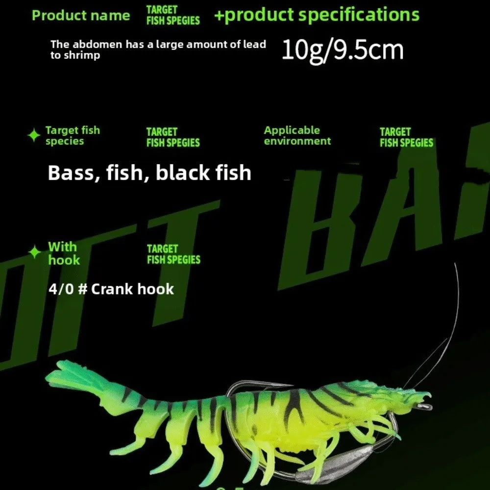 TPE Soft Shrimp Fishing Lure 9.5cm 10g – Pre-Rigged Prawn Bait Soft Fishing Lure HIP