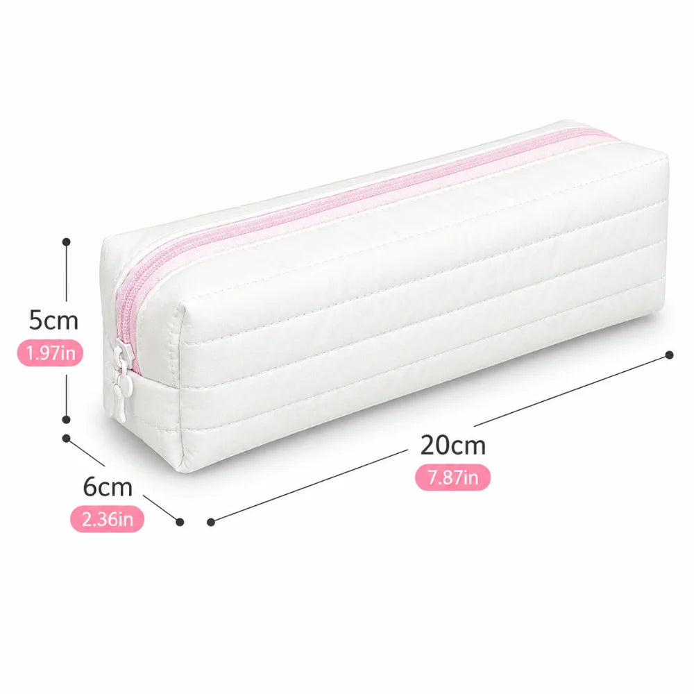 Large Cream Pencil Case – Cute Quilted Stationery Pouch Pencil Case HIP