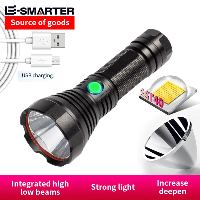 ESMARTER SST-40 LED Rechargeable Tactical Camping Flashlight Tactical Flashlight HIP