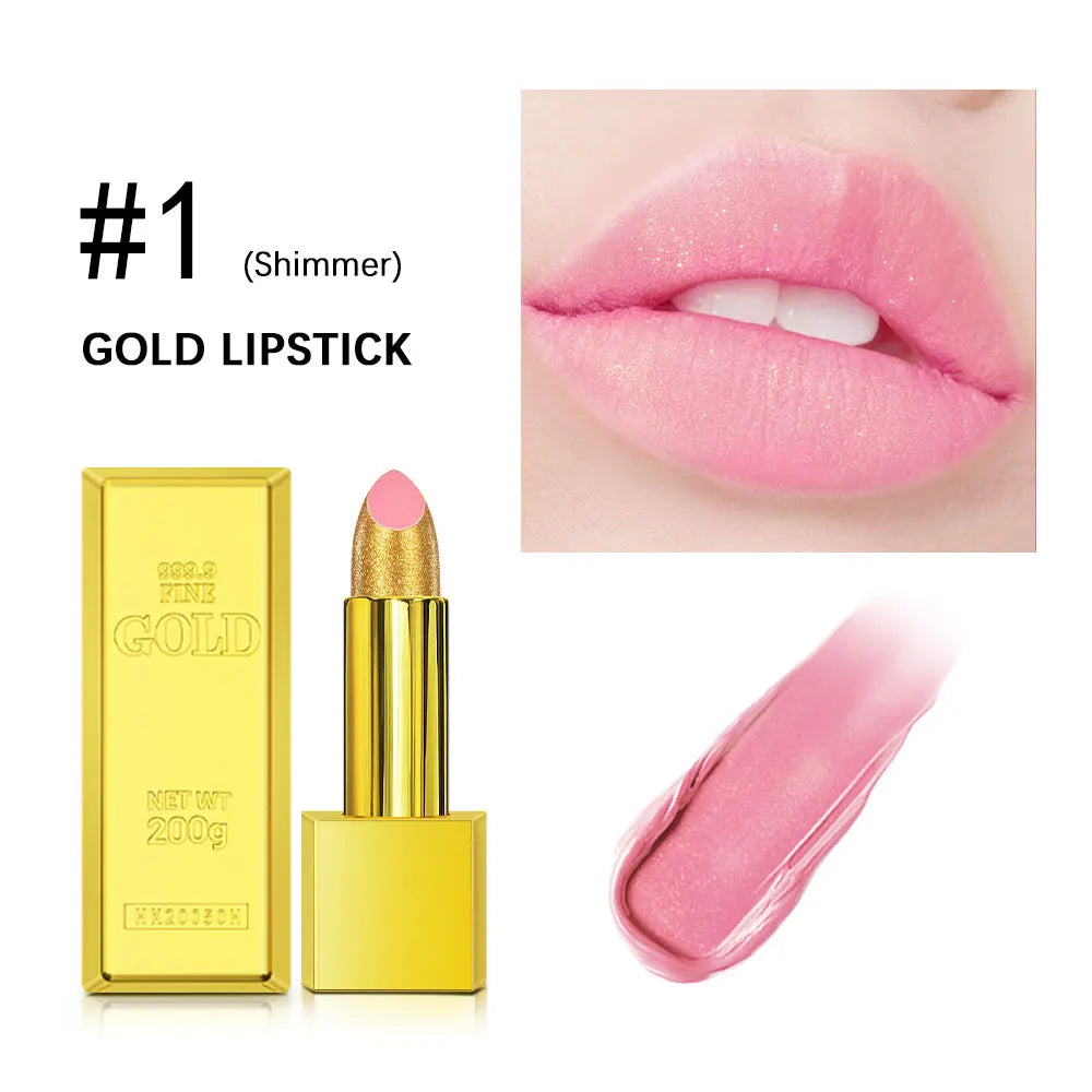 Shimmer Gold Lipstick Metallic Glitter Sexy Lipsticks Long Lasting Batom Waterproof Cosmetic Gold Brick Tube Design Gift 3.5g HIP color 1