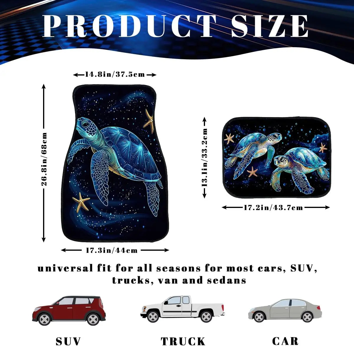 Sea Turtle & Starfish Car Floor Mats Set of 4 – Non-Slip Automotive Floor Mats HIP