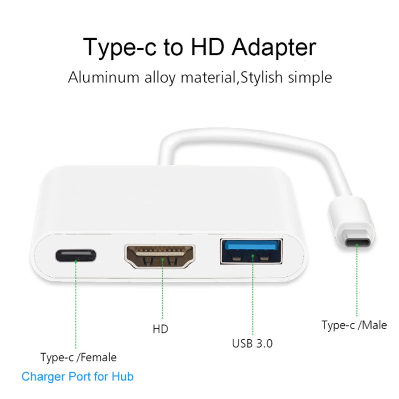 USB-C to HDMI 4K Adapter Hub – USB 3.0 & Type-C Charging USB-C Multiport Adapter HIP