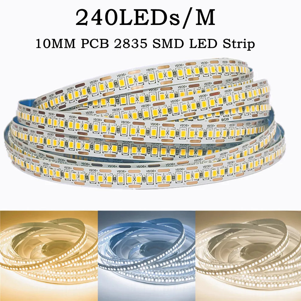 240 LEDs/M SMD 2835 LED Strip – DC 12V/24V Flexible Light LED Strip Light HIP