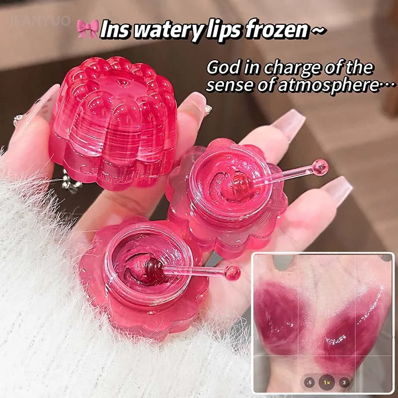 Jam Pudding Canned Lip Gloss Moisturizing Lasting Non-stick Cup Purple Watery Colored Lip Balm Long-lasting and Tender Lip Balm HIP