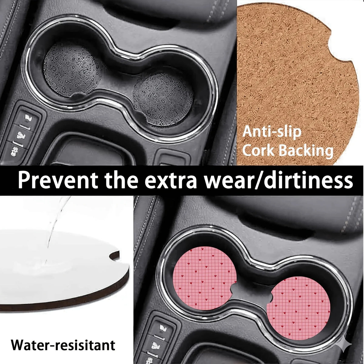 Set of 2 Car Cup Holder Mats – Non-Slip Drink Coasters Car Interior Accessory HIP