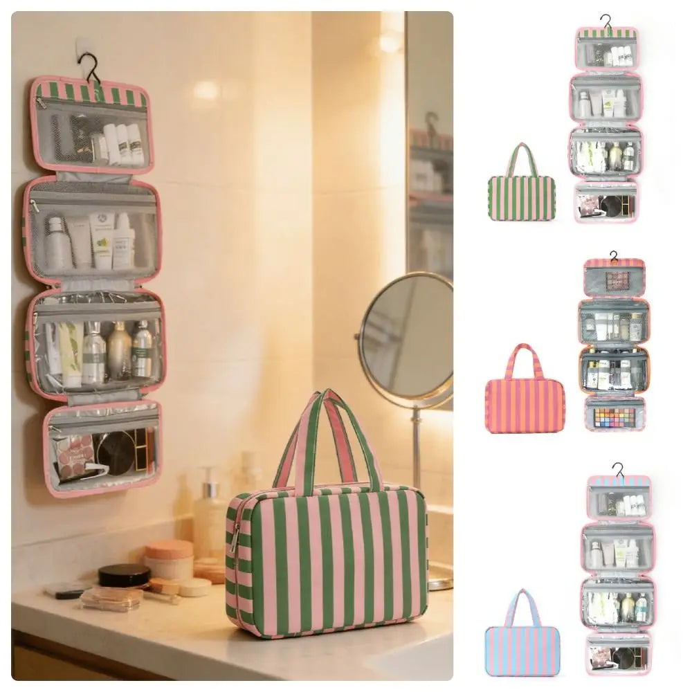 4-Fold Hanging Travel Toiletry Bag – Striped Cosmetic Organizer Cosmetic Travel Bag HIP