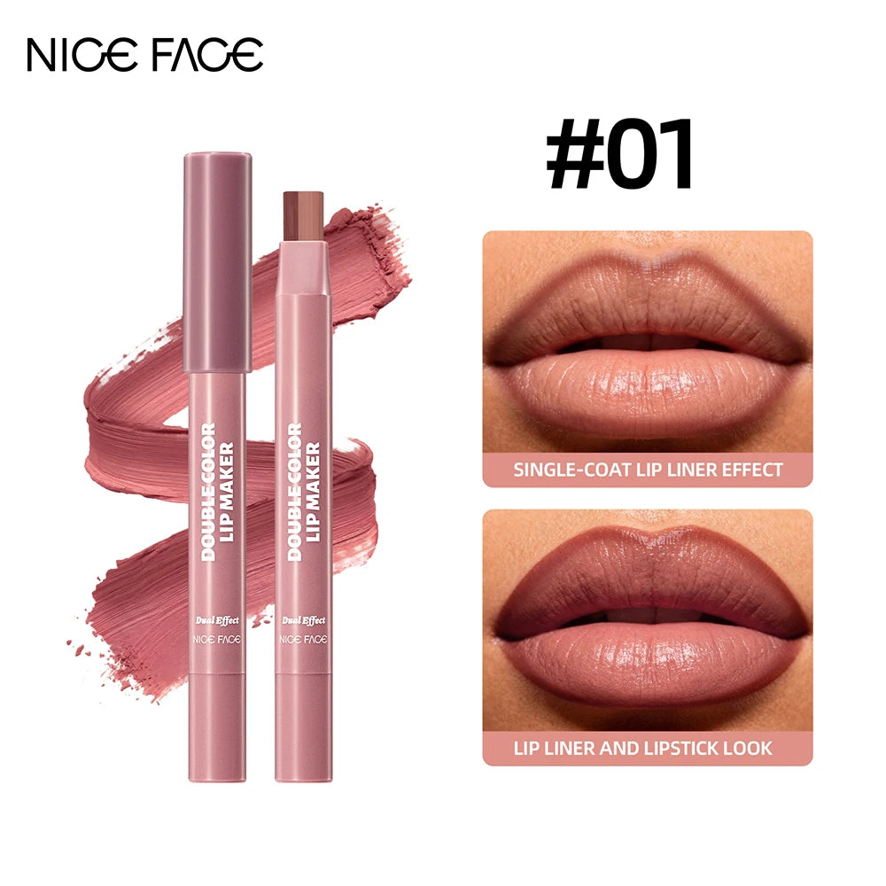 Two Color-Blocking Matte Lipliner Waterproof Durable Not Easy To Take Off Lipstick High Pigment Smooth Lip Outline Maquillage HIP 01 NICE FACE