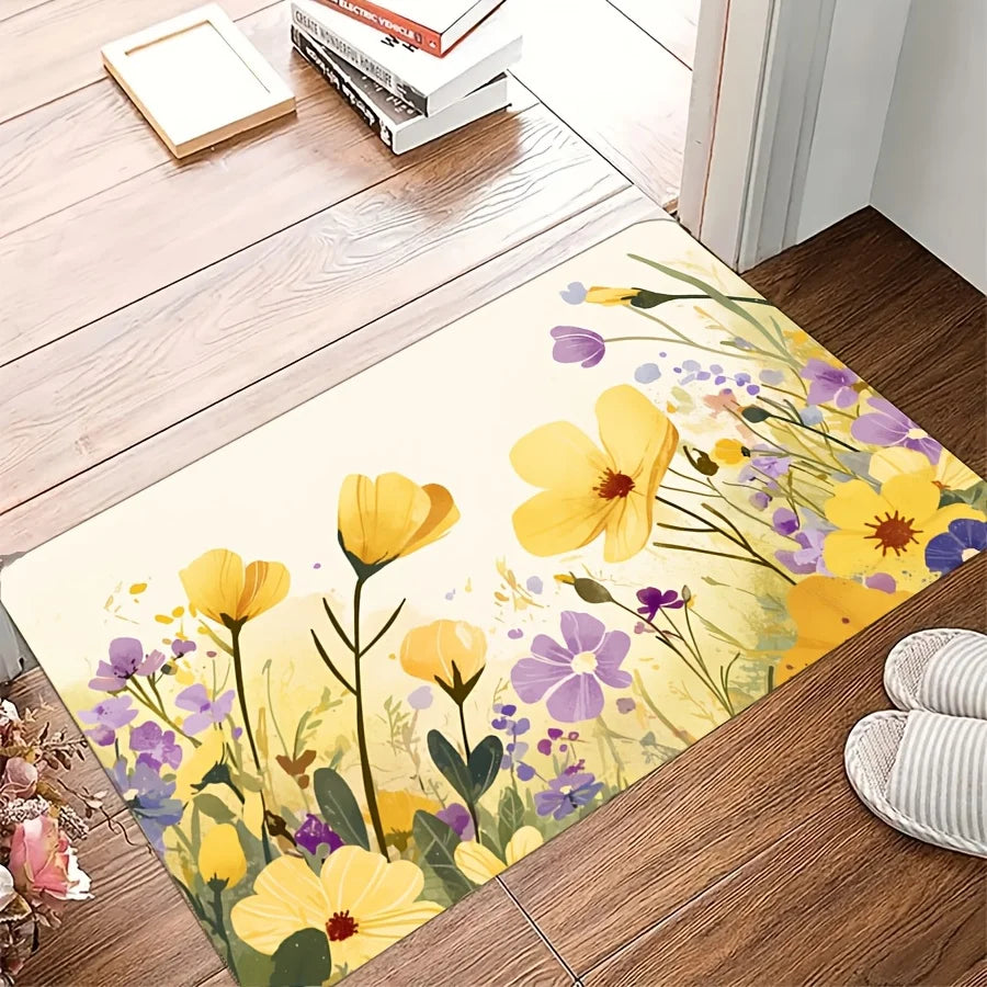 Colorful Floral Anti-Slip Doormat – Soft Waterproof Floor Rug Decorative Floor Mat HIP 1 50x80cm
