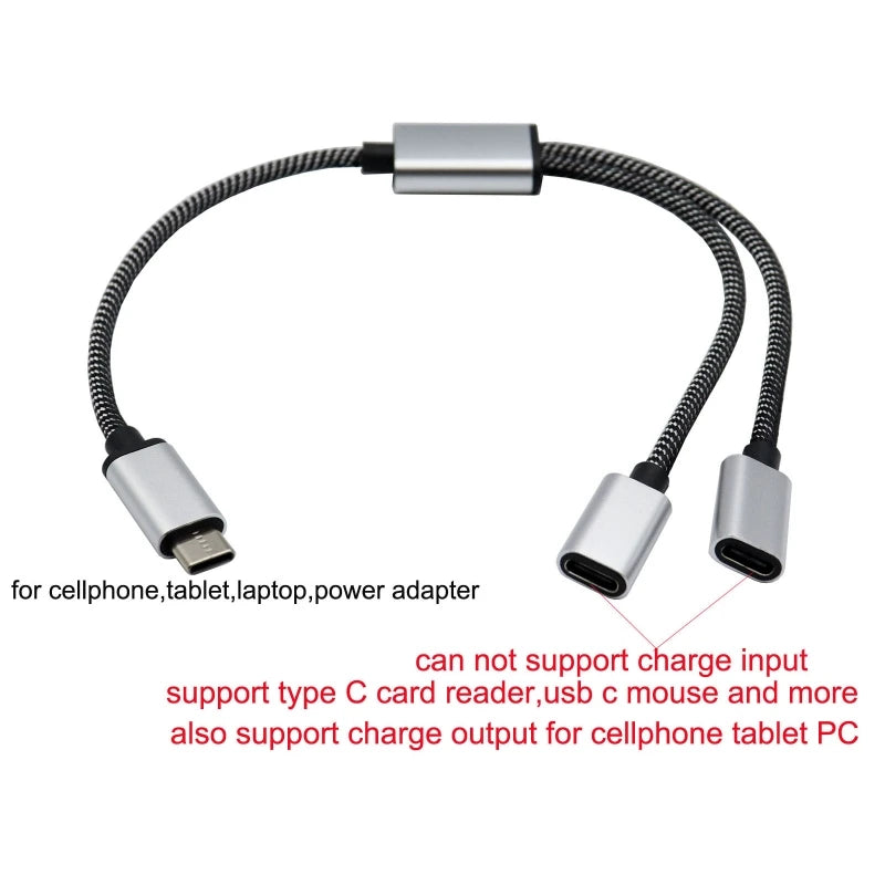 USB-C to Dual USB-C Female Y Splitter Cable – 480Mbps Hub USB-C Splitter Cable HIP