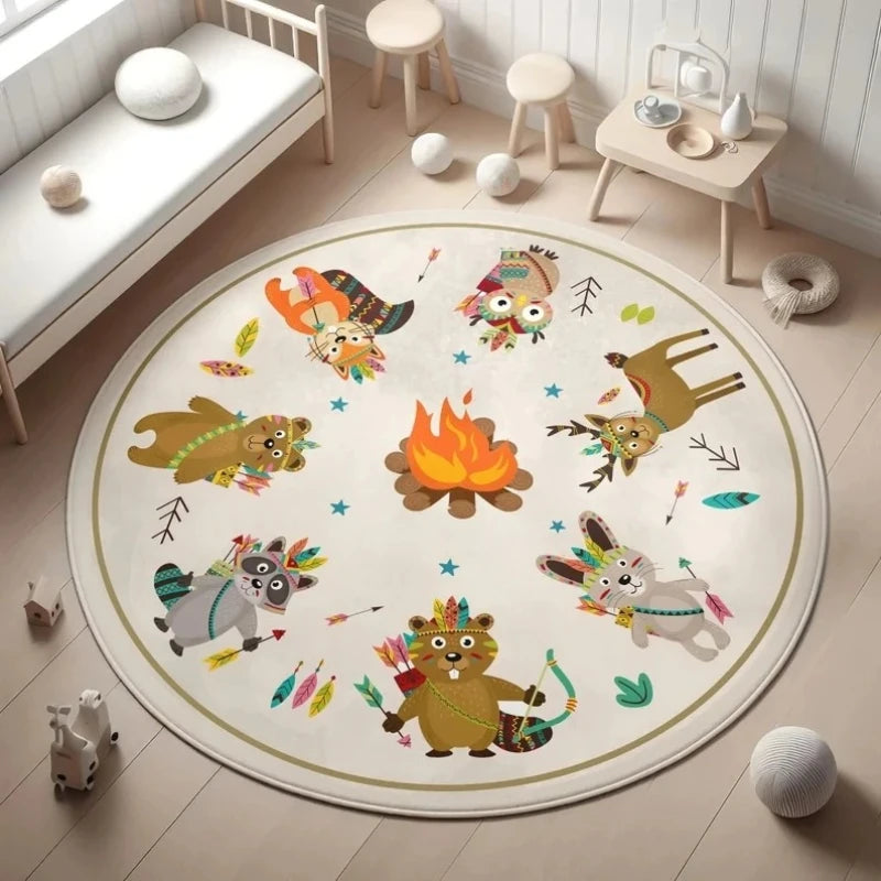 Cartoon Zoo Animal Round Rug – Kids Play Mat for Nursery Kids Area Rug HIP