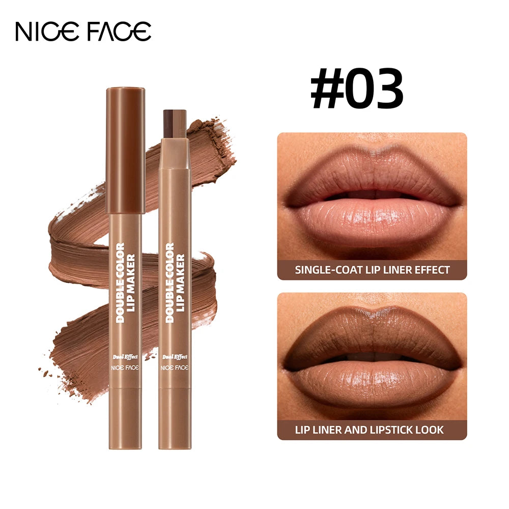 Two Color-Blocking Matte Lipliner Waterproof Durable Not Easy To Take Off Lipstick High Pigment Smooth Lip Outline Maquillage HIP 03 NICE FACE