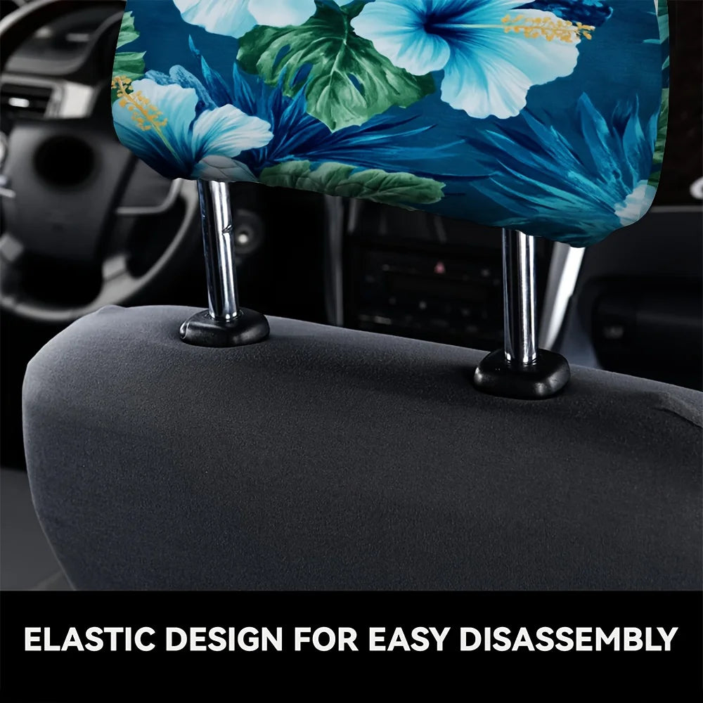 2-Pack Tropical Hibiscus Car Headrest Covers – Blue Floral Car Headrest Covers HIP