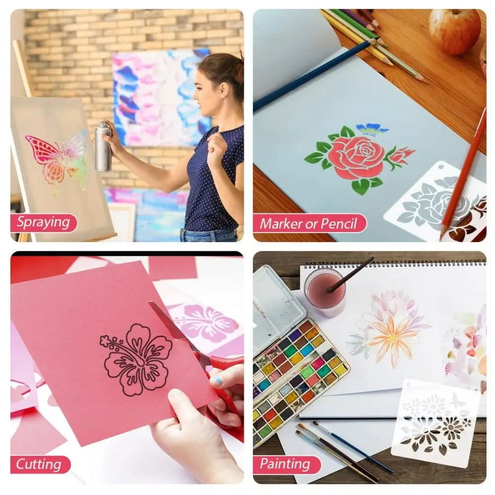 50-Piece Floral DIY Painting Stencil Set – Reusable PET Templates DIY Painting Stencil Set HIP