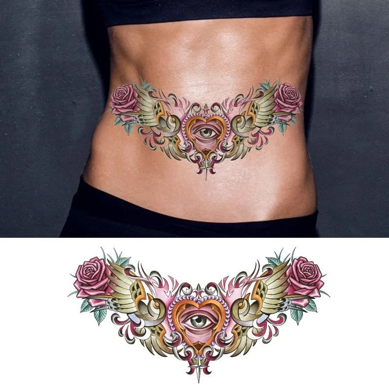 Waterproof Temporary Tattoo Sticker Big Chest Beauty Flower Fashion Colorful Butterfly Gem Diamond Art Fake Waist Tattoos Woman HIP 20