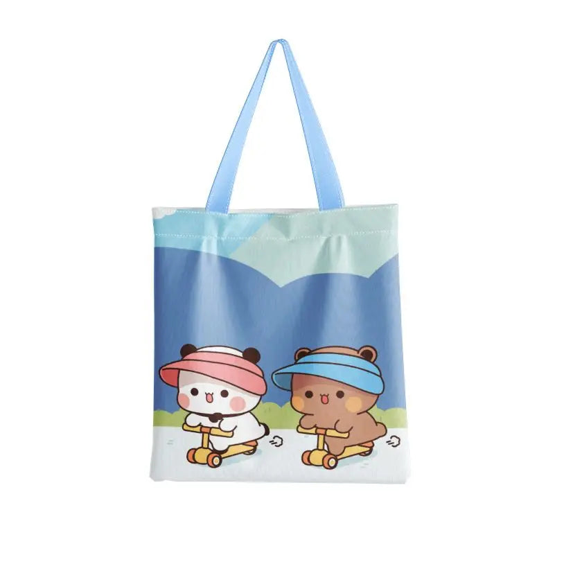 Bubu & Yier Panda Canvas Tote Bag – Cute Cartoon Shoulder Bag Canvas Tote Bag HIP N
