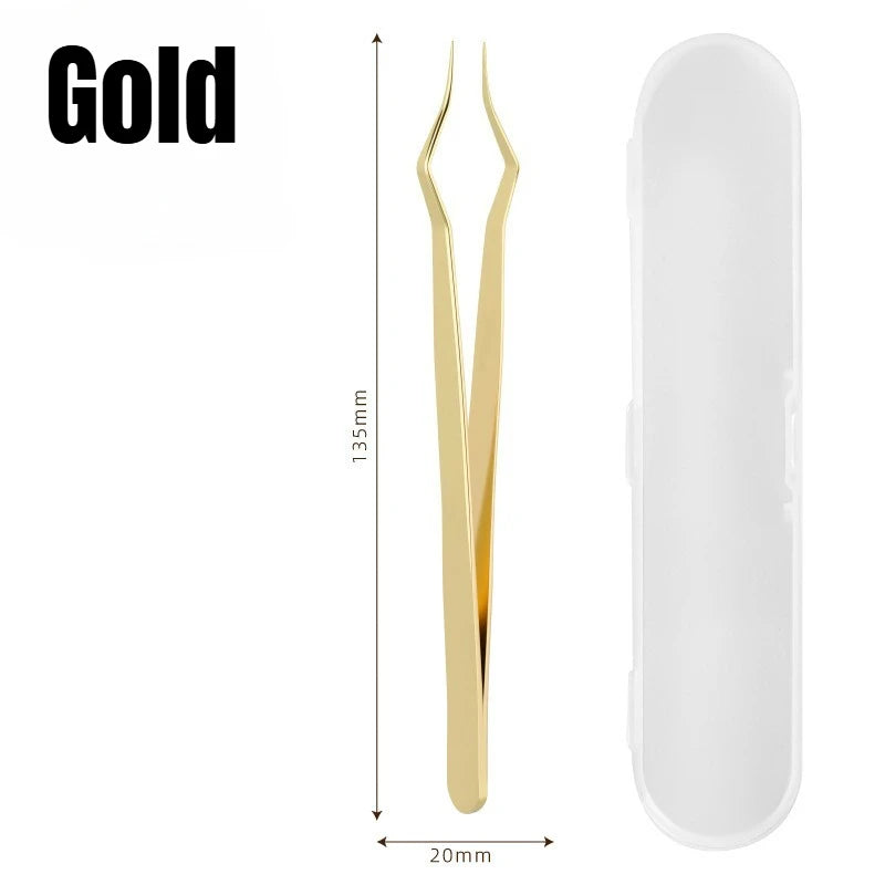 Square Curved Tip Tweezers Lash Extension Tweezers High Precision Silver Gold Stainless Steel Anti Slip Quick-Separator Tools HIP Gold