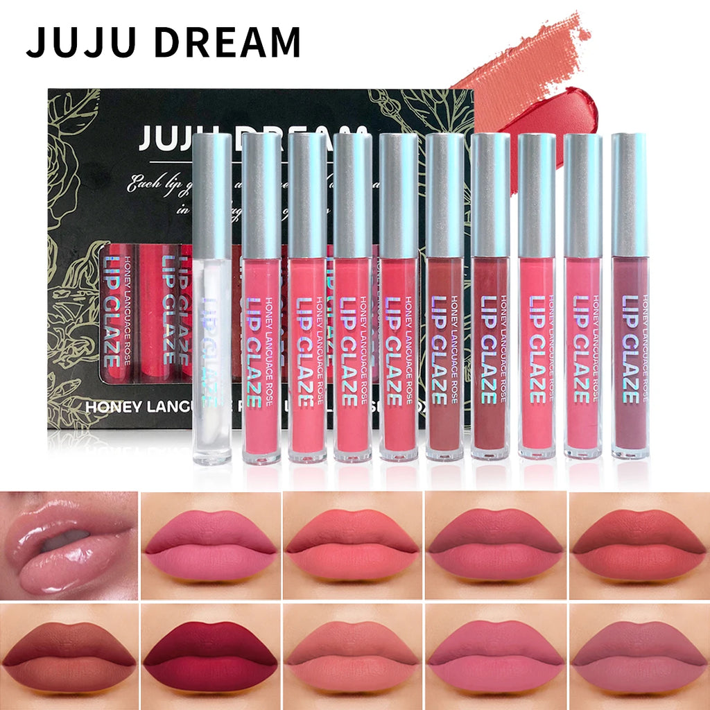 JUJU Dream 10-Pc Honey Rose Matte Velvet Lip Gloss Set Lip Gloss Set HIP