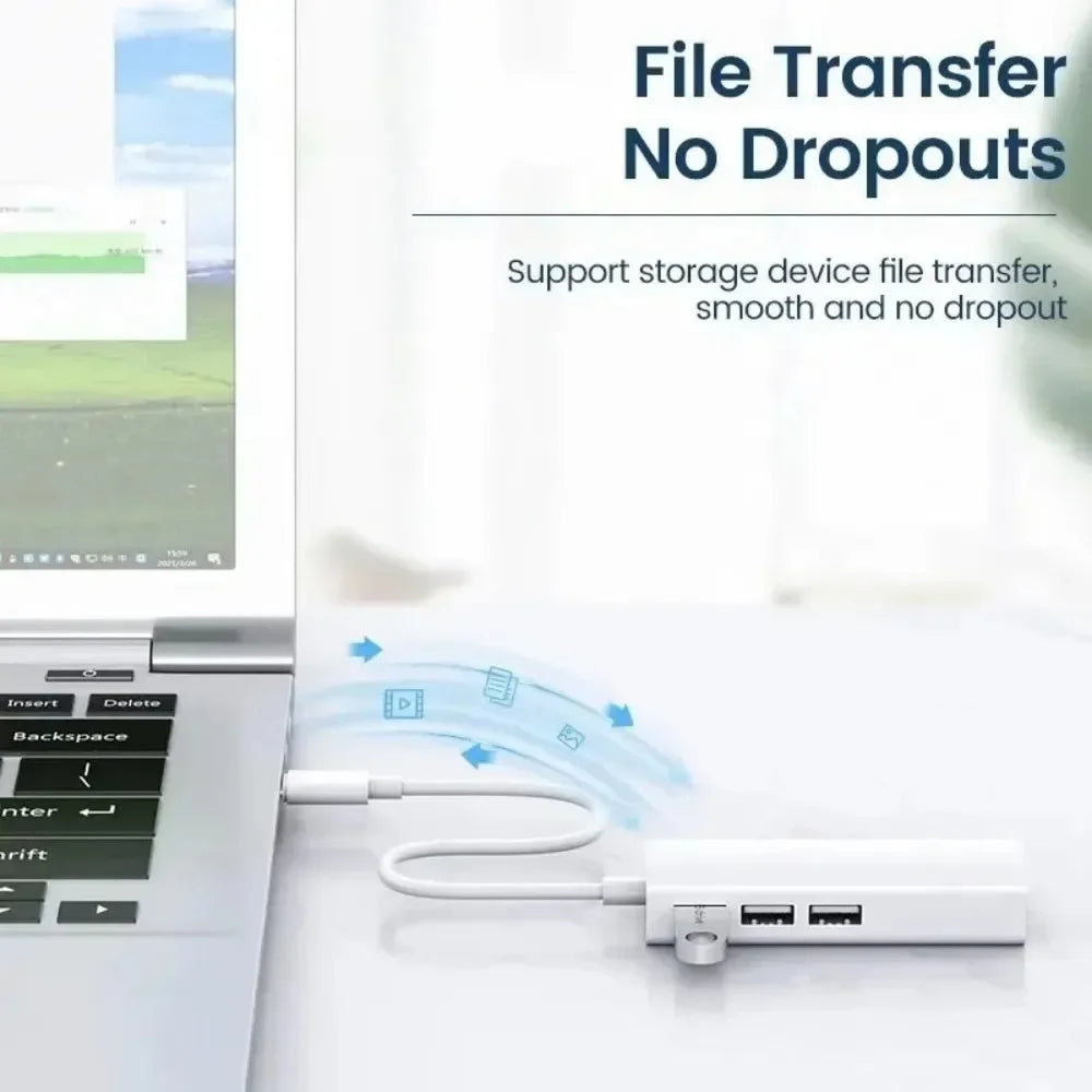 4-in-1 USB 2.0 Hub & 100Mbps RJ45 Ethernet Adapter USB Ethernet Hub HIP