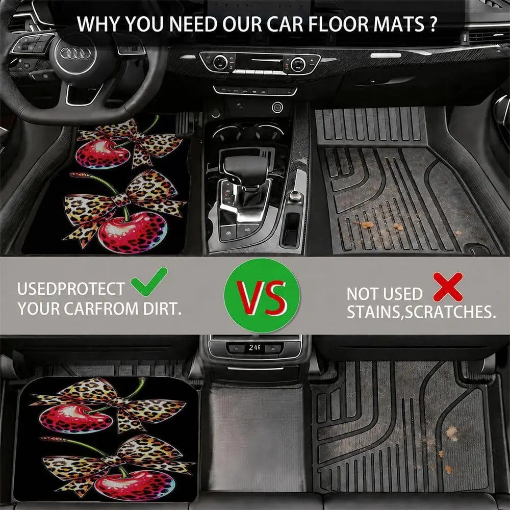 Cherry Leopard Bow Car Floor Mats – All Weather SUV Set Car Floor Mats HIP
