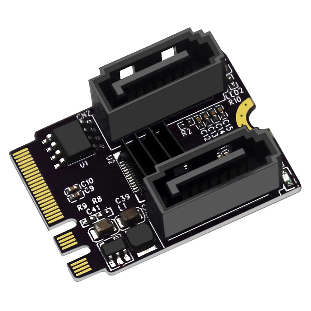 M.2 A+E Key to Dual SATA 3.0 Adapter – JMB582 6Gbps Card SATA Expansion Card HIP