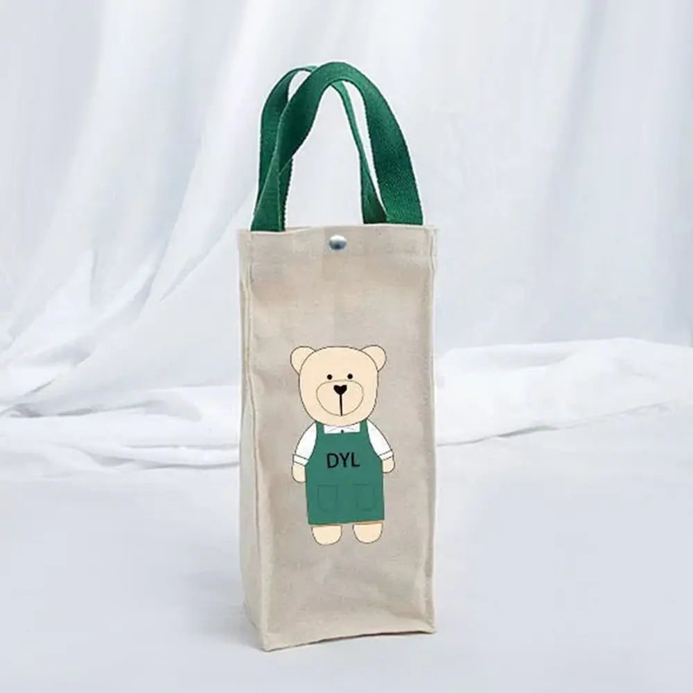 Cute Bear Canvas Water Bottle Bag – Insulated Cup Carrier Water Bottle Carrier HIP beige