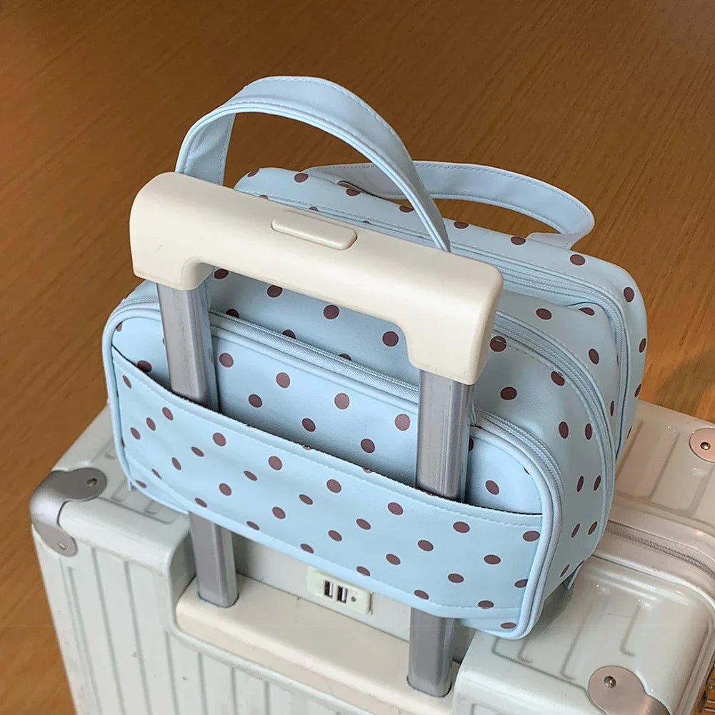 Makeup Bag Large Capacity Cute PU Polka Dot Waterproof Toilet Bags Portable Travel Multi Zone Cosmetic Storage Handbags HIP