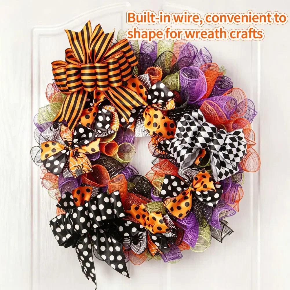 Classic Polka Dot Decorative Ribbon Halloween Stripe Diamond Grid Craft Ribbon Wreath Tree Gift Pack Festival Party Supplies HIP