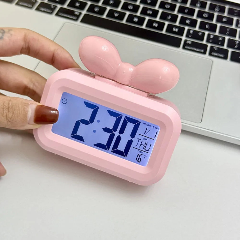 Bowknot LED Digital Alarm Clock with Night Light & Temperature LED Alarm Clock HIP Pink