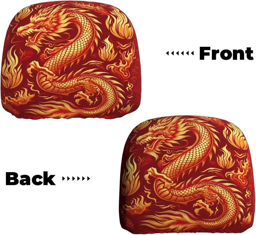 Asian Dragon Gold Car Headrest Covers – 2 Pack Universal Fit Car Headrest Covers HIP