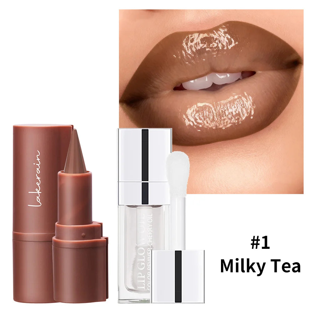 2Pcs Hydrating Lip Gloss Lip Liner Kit Waterproof Long Lasting 3D Precision Lip Contour Plump High Shine Smudge Resistant Lip Ma HIP