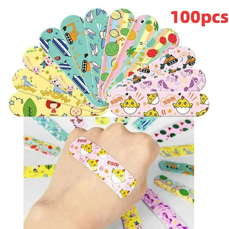 100-Piece Cartoon Kawaii Adhesive Bandages for Kids Kids Adhesive Bandages HIP C66-Random 100pcs